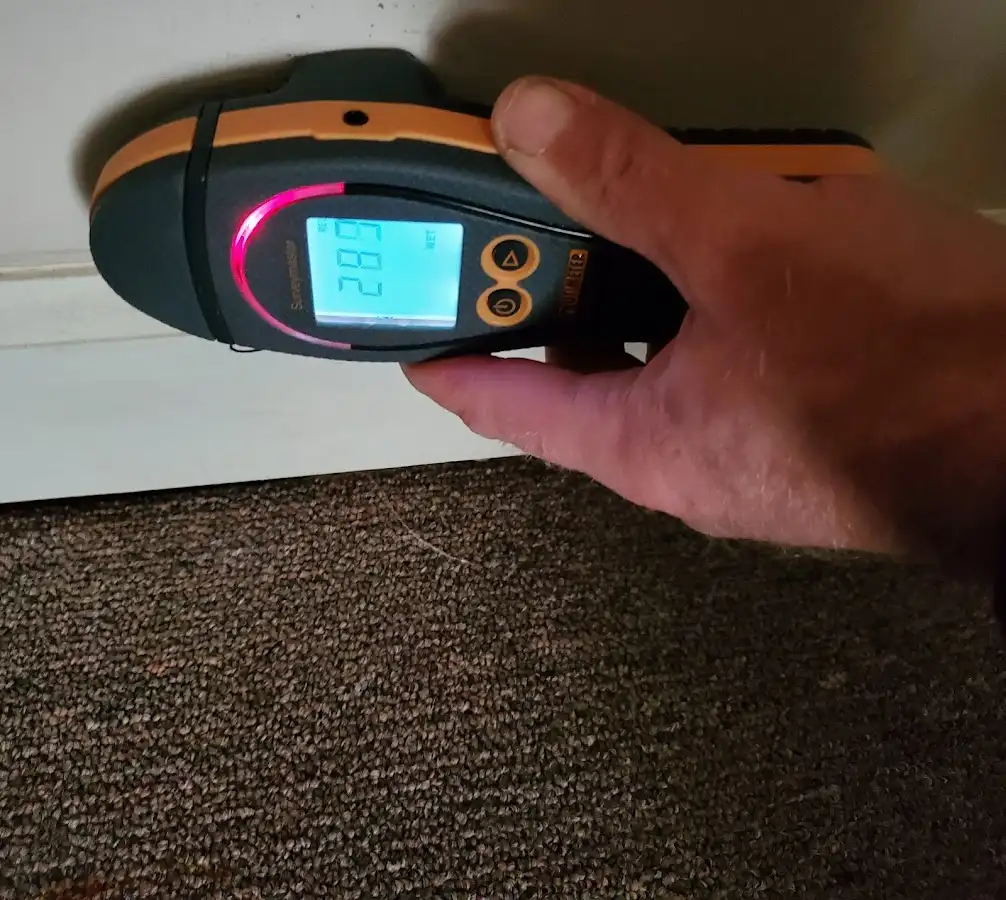 Moisture detection at baseboard during Burst Pipe Cleanup in Salamanca